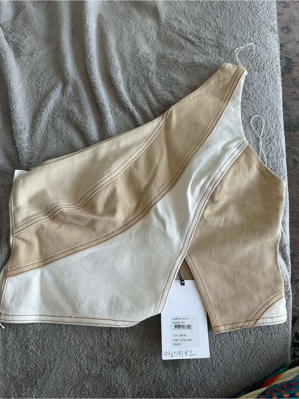 Colorblock Asymmetric Crop Top in Beige and Cream